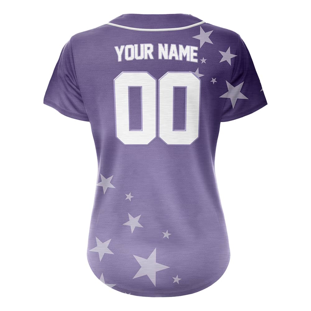 Stars Purple Custom Full Button Baseball Jersey for Women