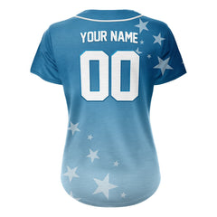 Stars Blue Custom Full Button Baseball Jersey for Women