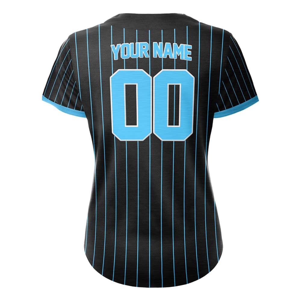 Blue Pinstripe Retro Custom Full Button Baseball Jersey for Women