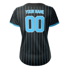 Blue Pinstripe Retro Custom Full Button Baseball Jersey for Women