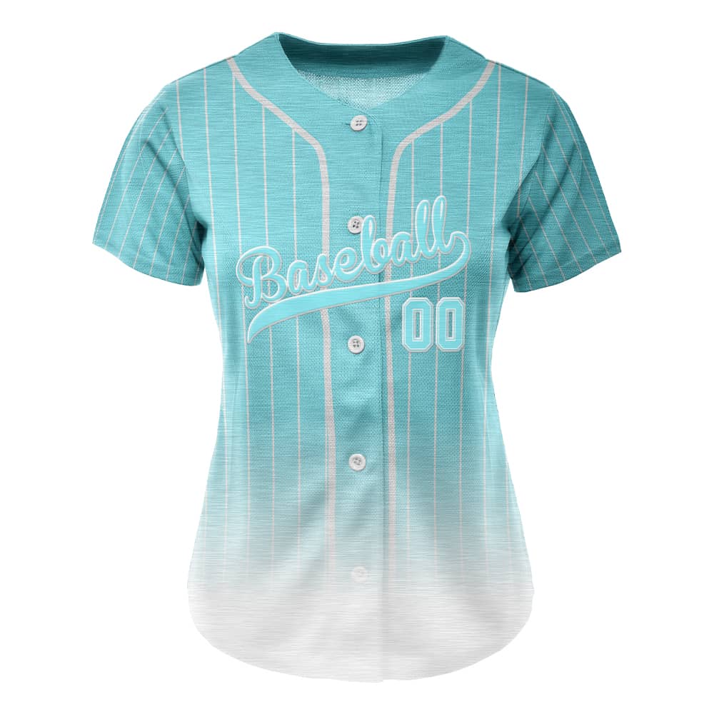 Teal Gradient Pinstripe Custom Full Button Baseball Jersey for Women