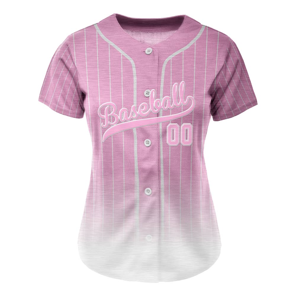 Pink Gradient Pinstripe Custom Full Button Baseball Jersey for Women
