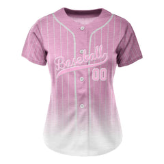 Pink Gradient Pinstripe Custom Full Button Baseball Jersey for Women