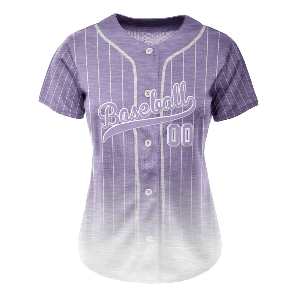 Lilac Gradient Pinstripe Custom Full Button Baseball Jersey for Women