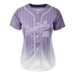 Lilac Gradient Pinstripe Custom Full Button Baseball Jersey for Women