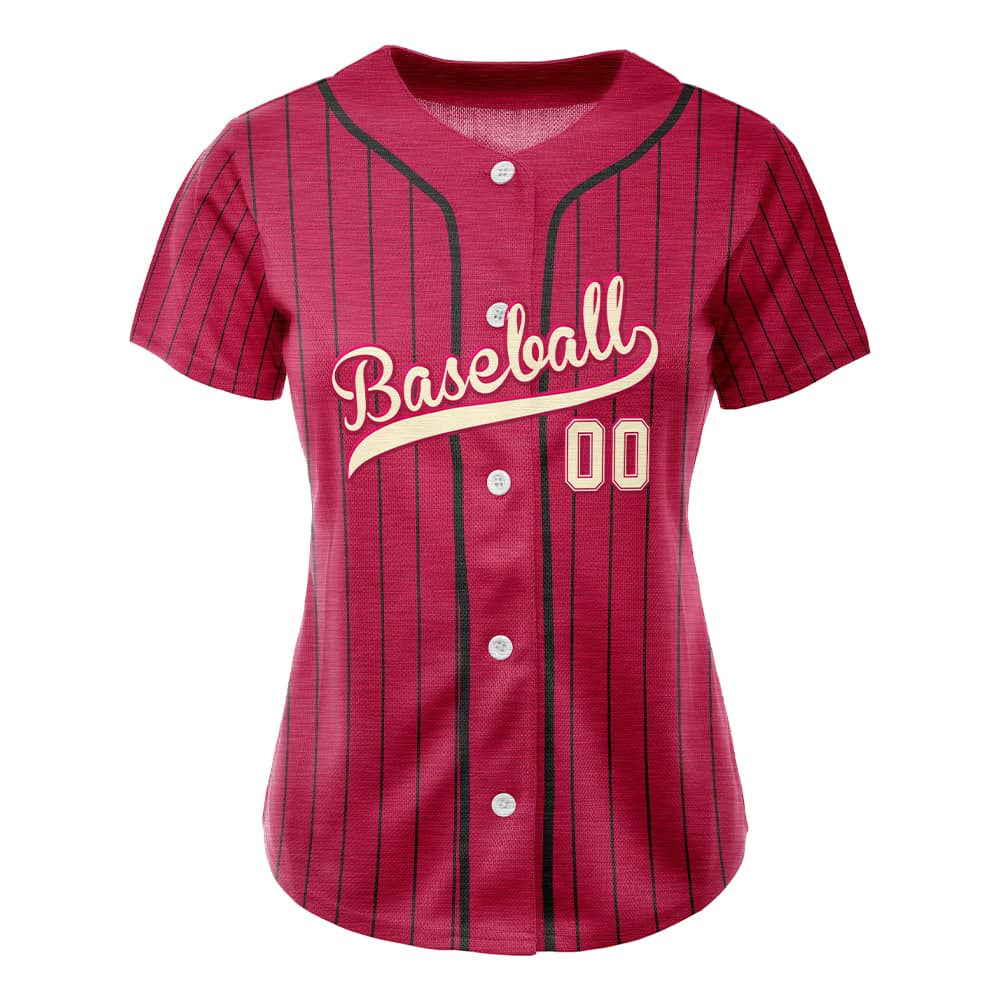 Red Retro Pinstripe Custom Full Button Baseball Jersey for Women