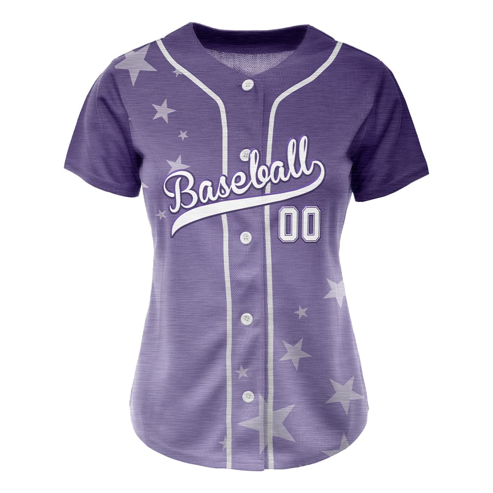 Stars Purple Custom Full Button Baseball Jersey for Women