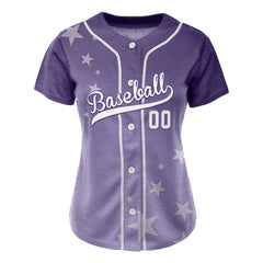 Stars Purple Custom Full Button Baseball Jersey for Women