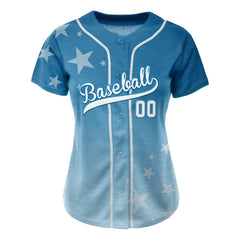 Stars Blue Custom Full Button Baseball Jersey for Women