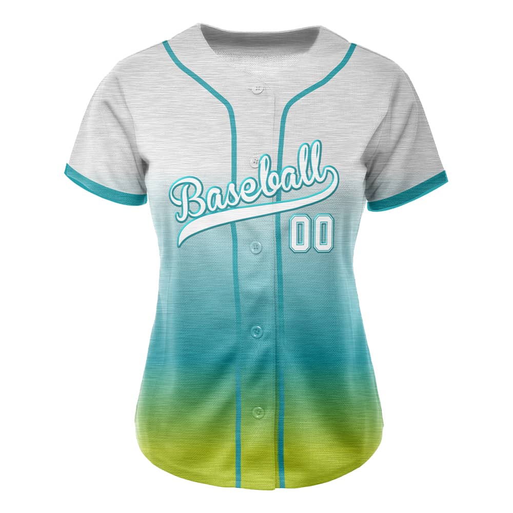 Kelly-Pine Green Gradient Custom Full Button Baseball Jersey for Women