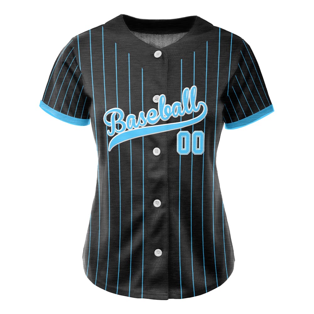 Blue Pinstripe Retro Custom Full Button Baseball Jersey for Women