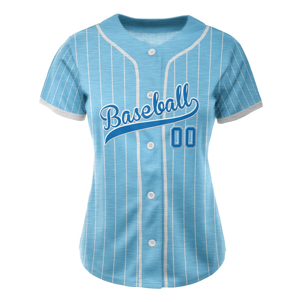 Blue Pinstripe Custom Full Button Baseball Jersey for Women