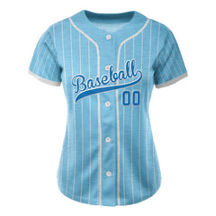 Blue Pinstripe Custom Full Button Baseball Jersey for Women