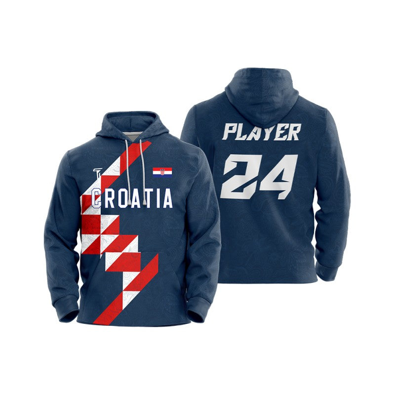 Custom Checkered Blue Loose-Fit Pullover Hoodie Sweatshirt