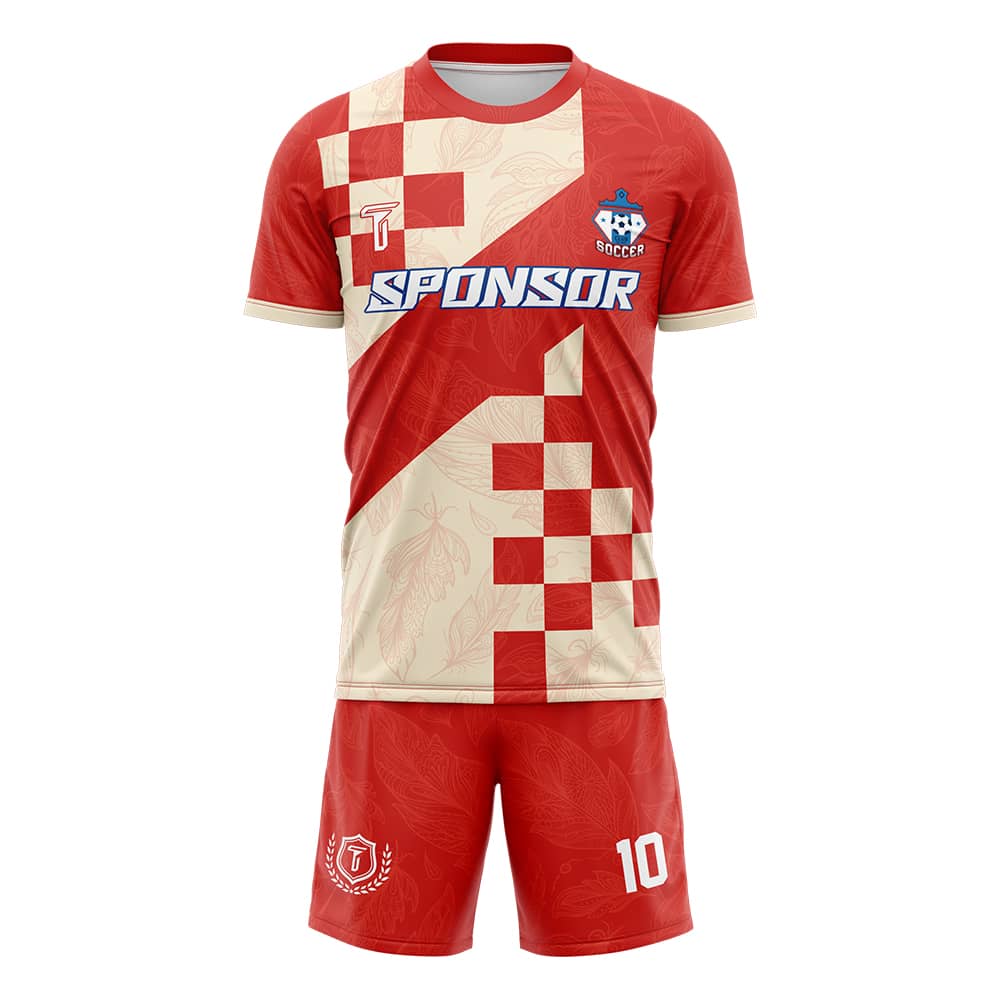 Checkered Leaves Custom Team Soccer Jersey Uniform Set