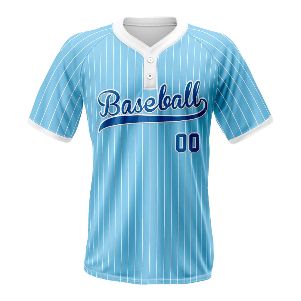 Blue Pinstripe Custom Two-Button Baseball Jersey