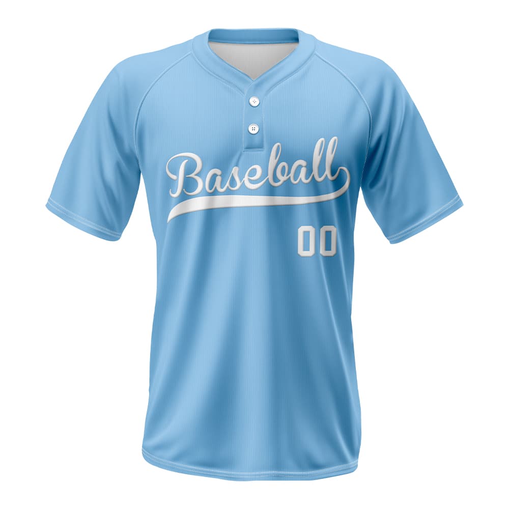 Cyan Blue Custom Two-Button Baseball Jersey