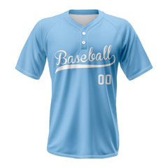 Cyan Blue Custom Two-Button Baseball Jersey