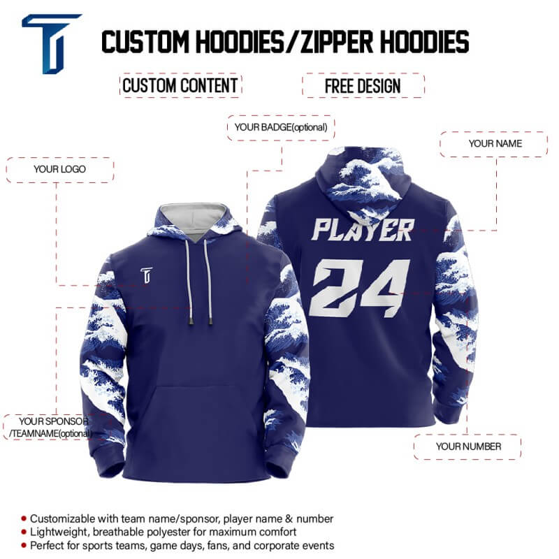 Custom Waves Loose-Fit Pullover Hoodie Sweatshirt