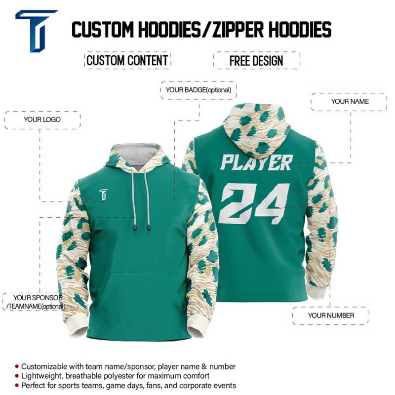 Custom Green Leopard Loose-Fit Pullover Hoodie Sweatshirt