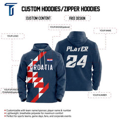 Custom Checkered Blue Loose-Fit Pullover Hoodie Sweatshirt