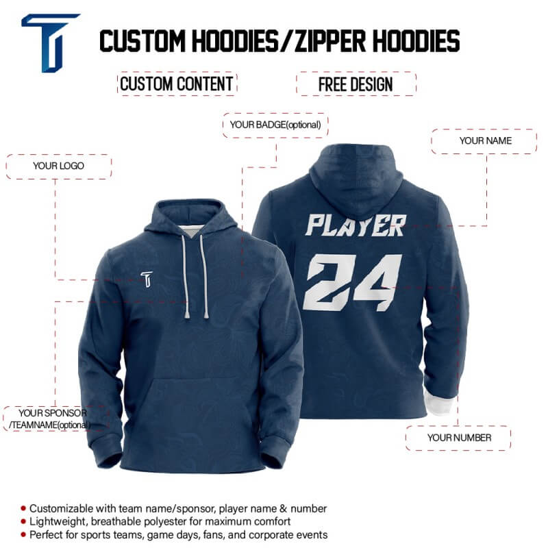 Custom Blue Leaves Loose-Fit Pullover Hoodie Sweatshirt