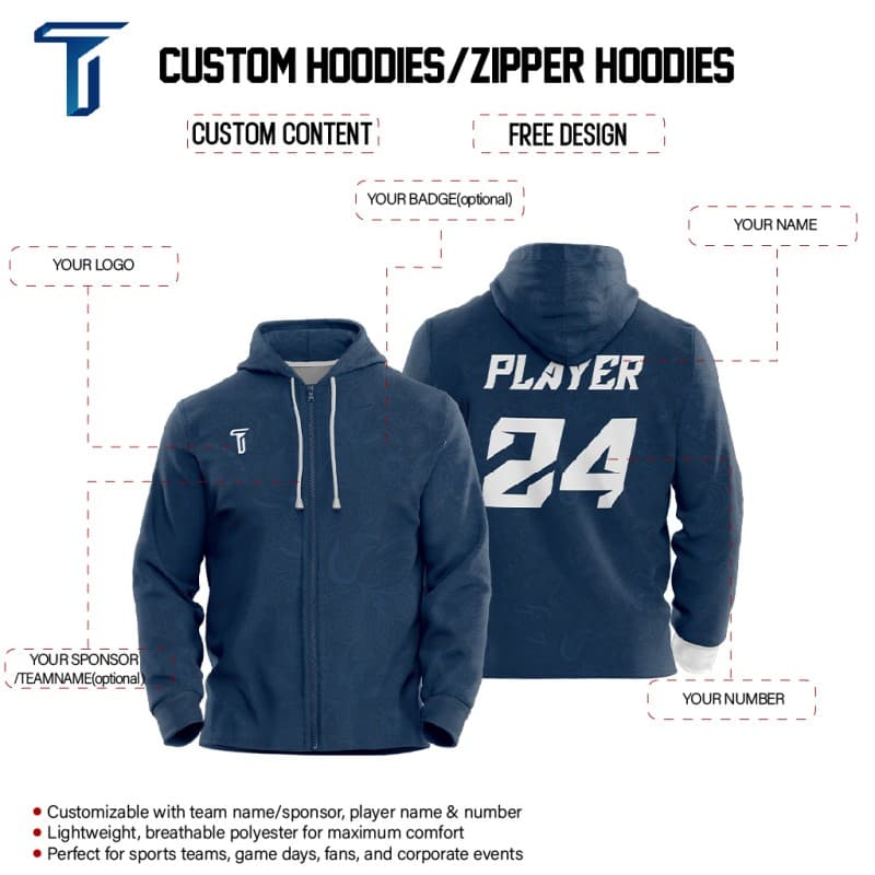 Custom Blue Leaves Loose Fit Zipper Cardigan Hoodie Sweatshirt
