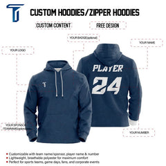 Custom Blue Leaves Loose-Fit Pullover Hoodie Sweatshirt