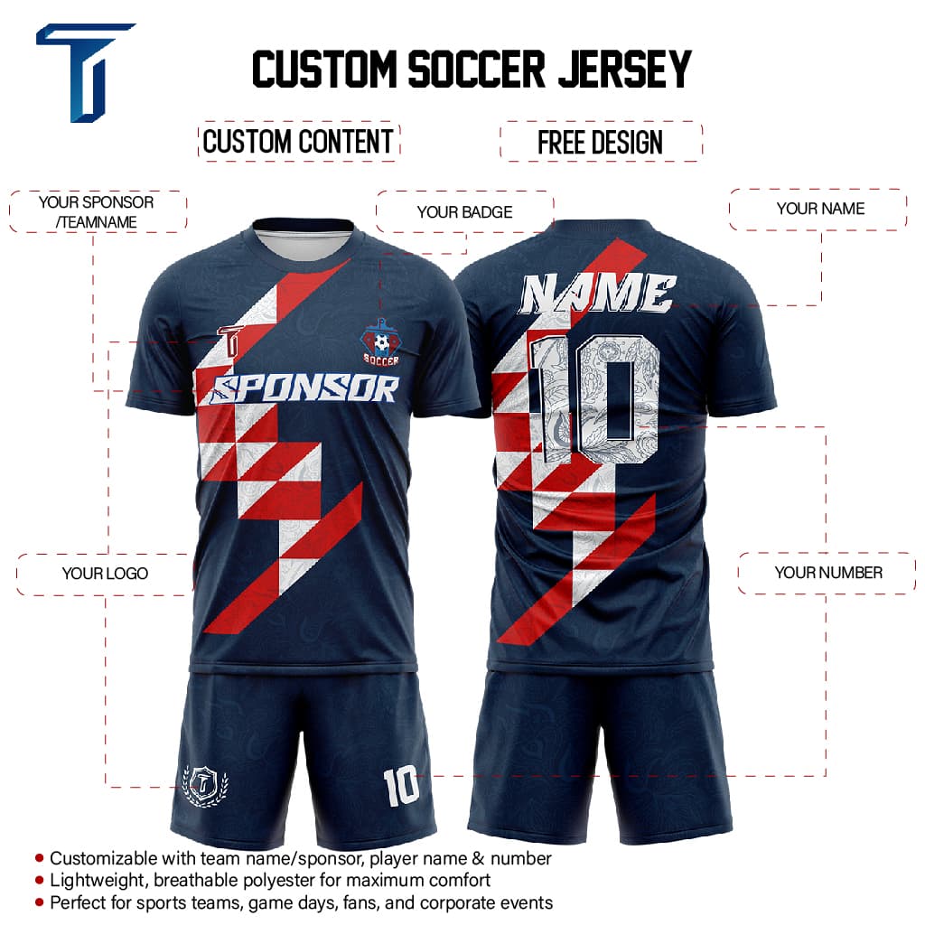 Checkered Blue Custom Team Soccer Jersey Uniform Set