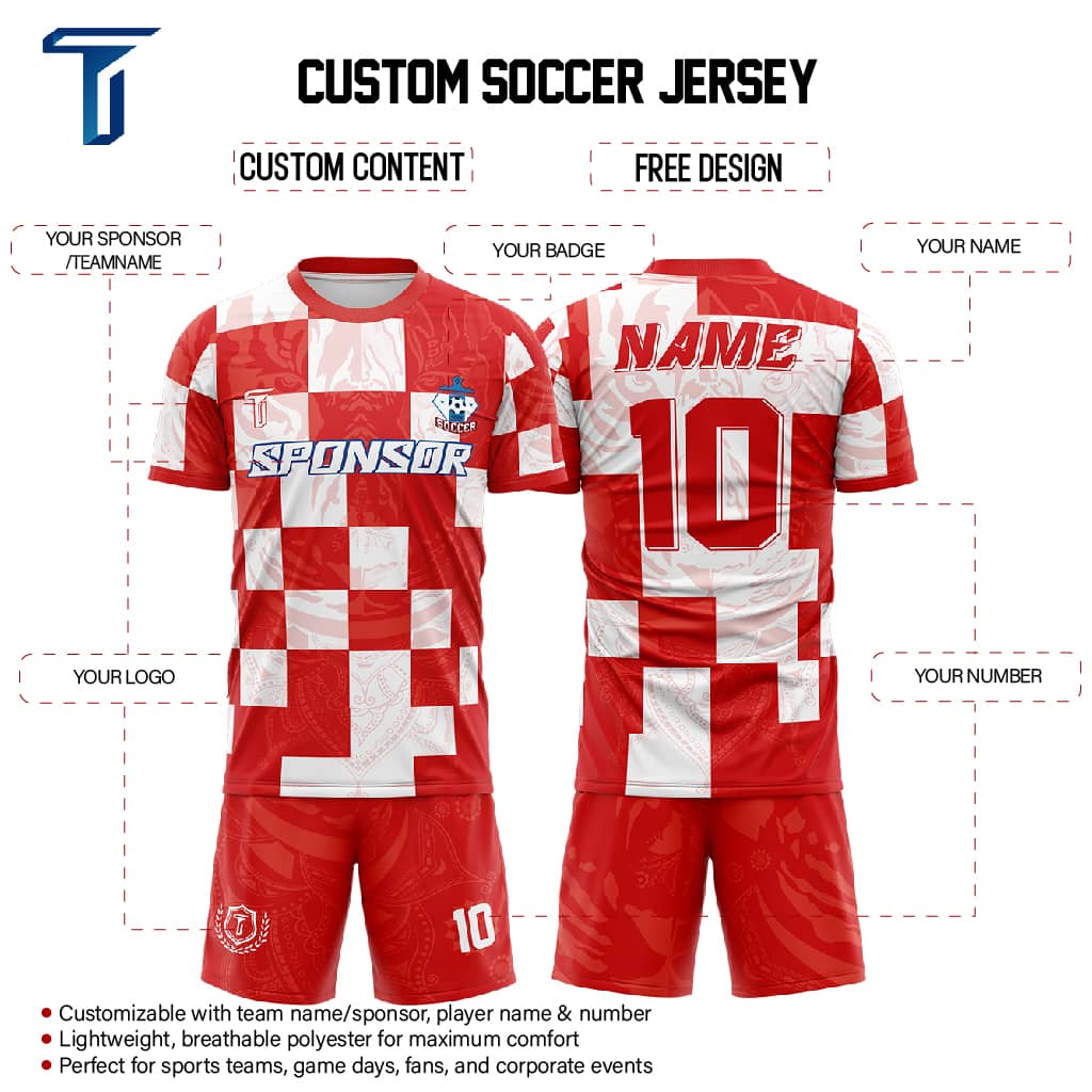 Checkerboard Tiger Custom Team Soccer Jersey Uniform Set