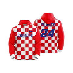 Custom Checkerboard Loose Fit Zipper Cardigan Hoodie Sweatshirt