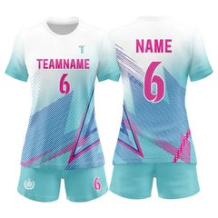 Custom Blue Gradient Stripes Women's Volleyball Jersey Set