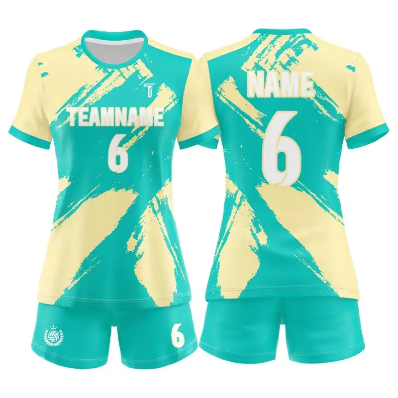 Custom Green Strokes Women's Volleyball Jersey Set