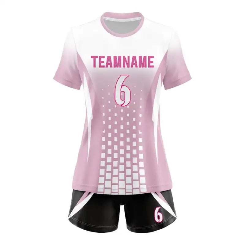 Custom Pink Dotted Women's Volleyball Jersey Set