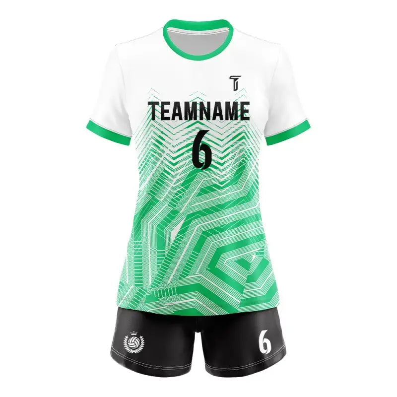 Custom Green Polyline Women's Volleyball Jersey Set